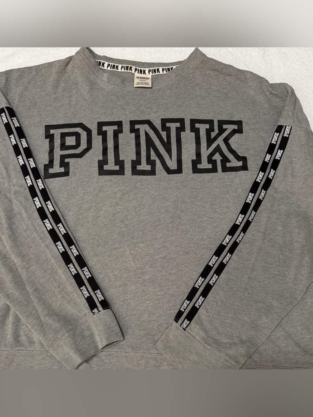 Women PINK by Victoria's Secret Grey Crewneck Sweatshirt Pullover Size Medium